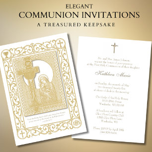 Invitation Communion catholique traditionnelle florale