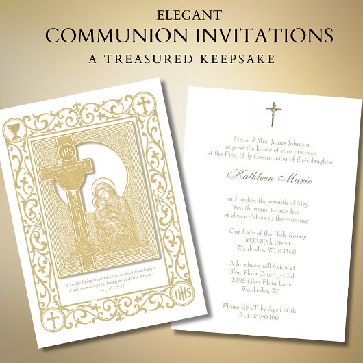 Invitation Communion catholique traditionnelle florale