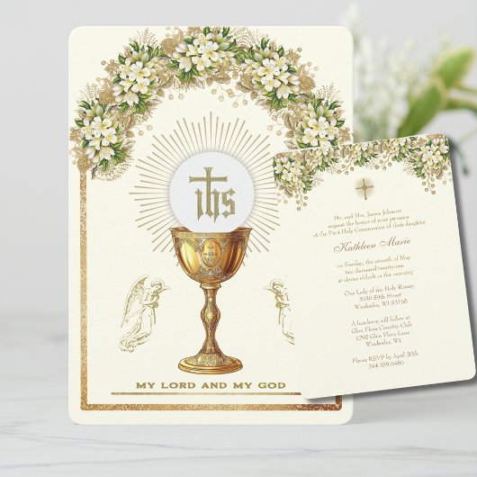 Invitation Communion catholique traditionnelle florale