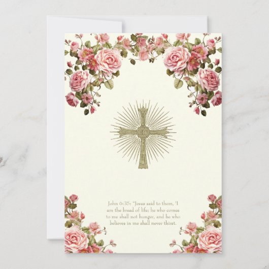 Invitation Communion catholique traditionnelle florale (Dos)