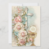 Invitation Communion catholique Vintage Florale (Devant)