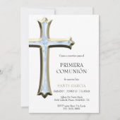Invitation Communion Classy Or & Croix Bleue (Devant)