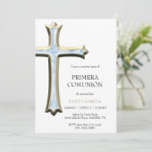 Invitation Communion Classy Or & Croix Bleue (Debout devant)