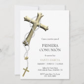 Invitation Communion Classy Or & Croix Bleue (Devant)