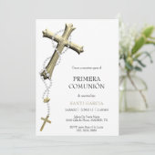 Invitation Communion Classy Or & Croix Bleue (Debout devant)
