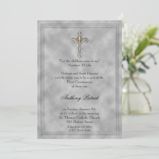 Invitation Communion croisée argentée (Debout devant)