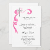 Invitation Communion croisée de ruban rose (Devant / Derrière)