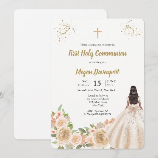 Invitation Communion de filles catholiques (Devant / Derrière)