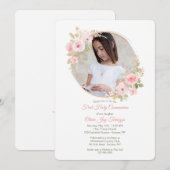 Invitation Communion de photo florale rose pâle (Devant / Derrière)