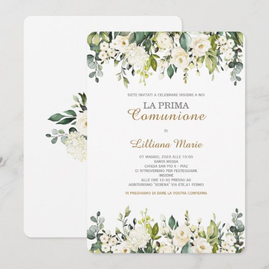 Invitation Communion Fille Invitation (Devant / Derrière)