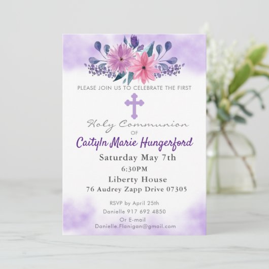 Invitation Communion Floral Invite (Debout devant)