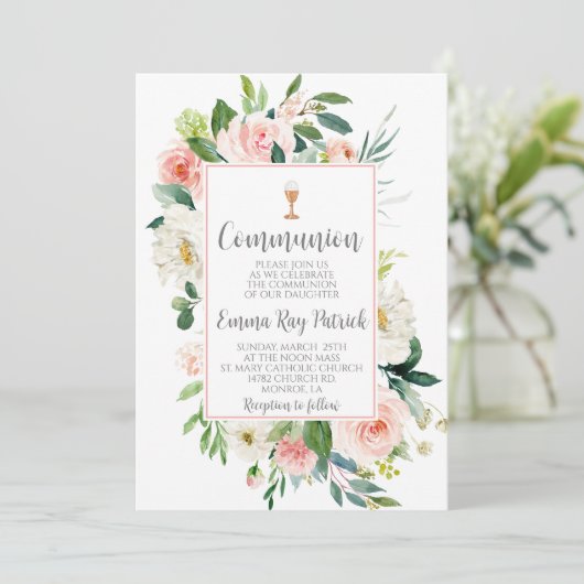 Invitation Communion florale élégante (Debout devant)