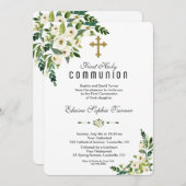Invitation Communion florale florale blanche moderne (Devant / Derrière)