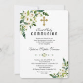 Invitation Communion florale florale blanche moderne (Devant)
