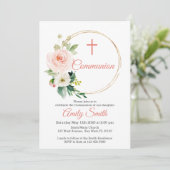 Invitation Communion florale rose (Debout devant)