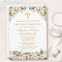 Communion Florale Rose Blanc Aquarelle Or