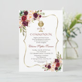 Invitation Communion florale rose de Bourgogne luxueuse (Debout devant)