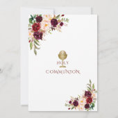 Invitation Communion florale rose de Bourgogne luxueuse (Dos)