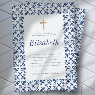 Invitation Communion For Her Blue Mediterranean Tiles
