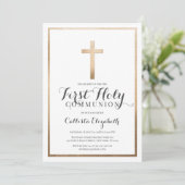 Invitation Communion frontalière simple en or blanc moderne (Debout devant)