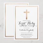 Invitation Communion frontalière simple en or blanc moderne (Devant / Derrière)