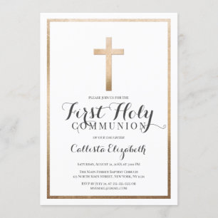 Invitation Communion frontalière simple en or blanc moderne