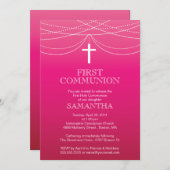 Invitation Communion moderne Pink Ombre Garland (Devant / Derrière)
