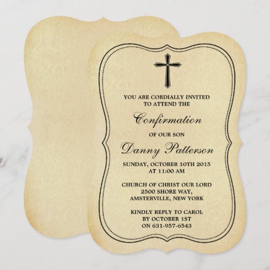 Invitation Communion Ou Confirmation Croix vintage (Devant / Derrière)
