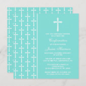 Invitation Communion Ou Confirmation Turquoise Croisée (Devant / Derrière)