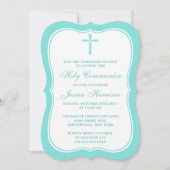 Invitation Communion Ou Confirmation Turquoise Croisée (Devant)