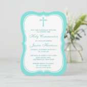 Invitation Communion Ou Confirmation Turquoise Croisée (Debout devant)