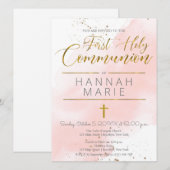 Invitation Communion Pink Aquarelle (Devant / Derrière)
