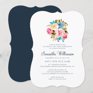 Invitation Communion Pour Sa Croix Florale Aquarelle