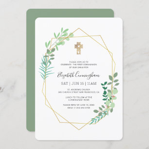 Invitation Communion Pour Sa Croix Géométrique D'Or Du Foliag