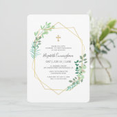 Invitation Communion Pour Sa Croix Géométrique D'Or Du Foliag (Debout devant)