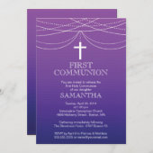 Invitation Communion pourpre moderne de croix de guirlande (Devant / Derrière)
