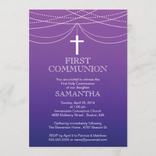 Invitation Communion pourpre moderne de croix de guirlande