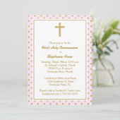 Invitation Communion rose avec Pois d'or (Debout devant)
