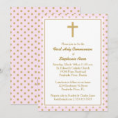 Invitation Communion rose avec Pois d'or (Devant / Derrière)