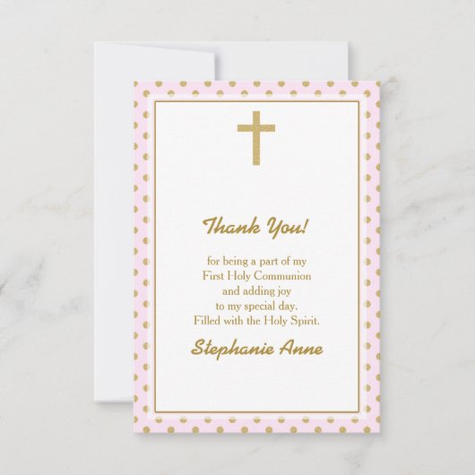 Invitation Communion rose avec Pois d'or (Devant)