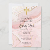 Invitation Communion sainte en marbre rose (Devant)