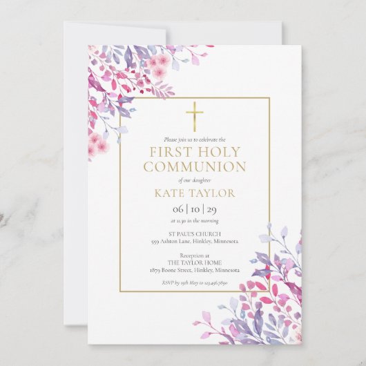 Invitation Communion sainte Florale fleur sauvage (Devant)