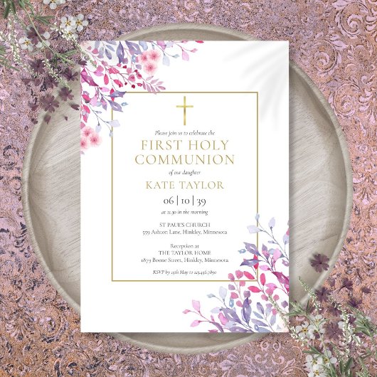 Invitation Communion sainte Florale fleur sauvage