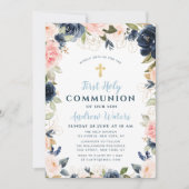 Invitation communion sainte marine et florale rousse (Devant)