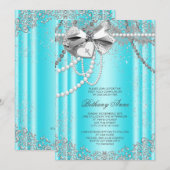 Invitation Communion solennelle bleu sarcelle et perle grise (Devant / Derrière)