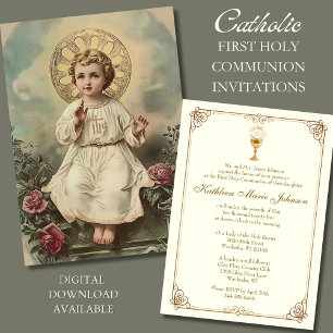 Invitation Communion solennelle catholique Jésus Roses 