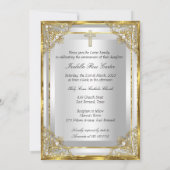 Invitation Communion solennelle croix blanche or perle (Dos)