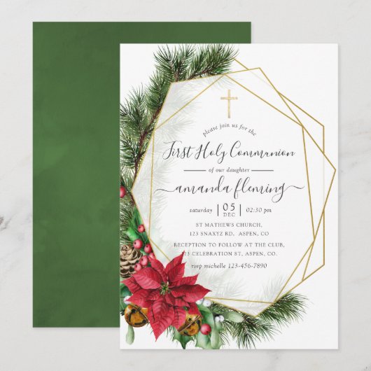 Invitation Communion solennelle de Noël à motif géométrique f (Devant / Derrière)