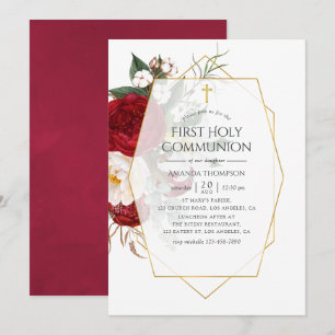 Invitation Communion solennelle géométrique florale Bourgogne