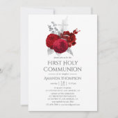 Invitation Communion Vintage Rose rouge et argent (Devant)